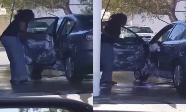 VIDEO: Watch This Woman Wash Her Car.. The INSIDE Of Her Car!